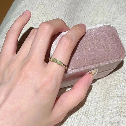 Copper Beaded Enamel Inlay Geometric Flower Butterfly Zircon Open Rings