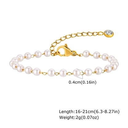 Vintage Style Minimalist Pearl 201 Stainless Steel Beaded Chain Bracelets In Bulk Stainless Steel Bracelets