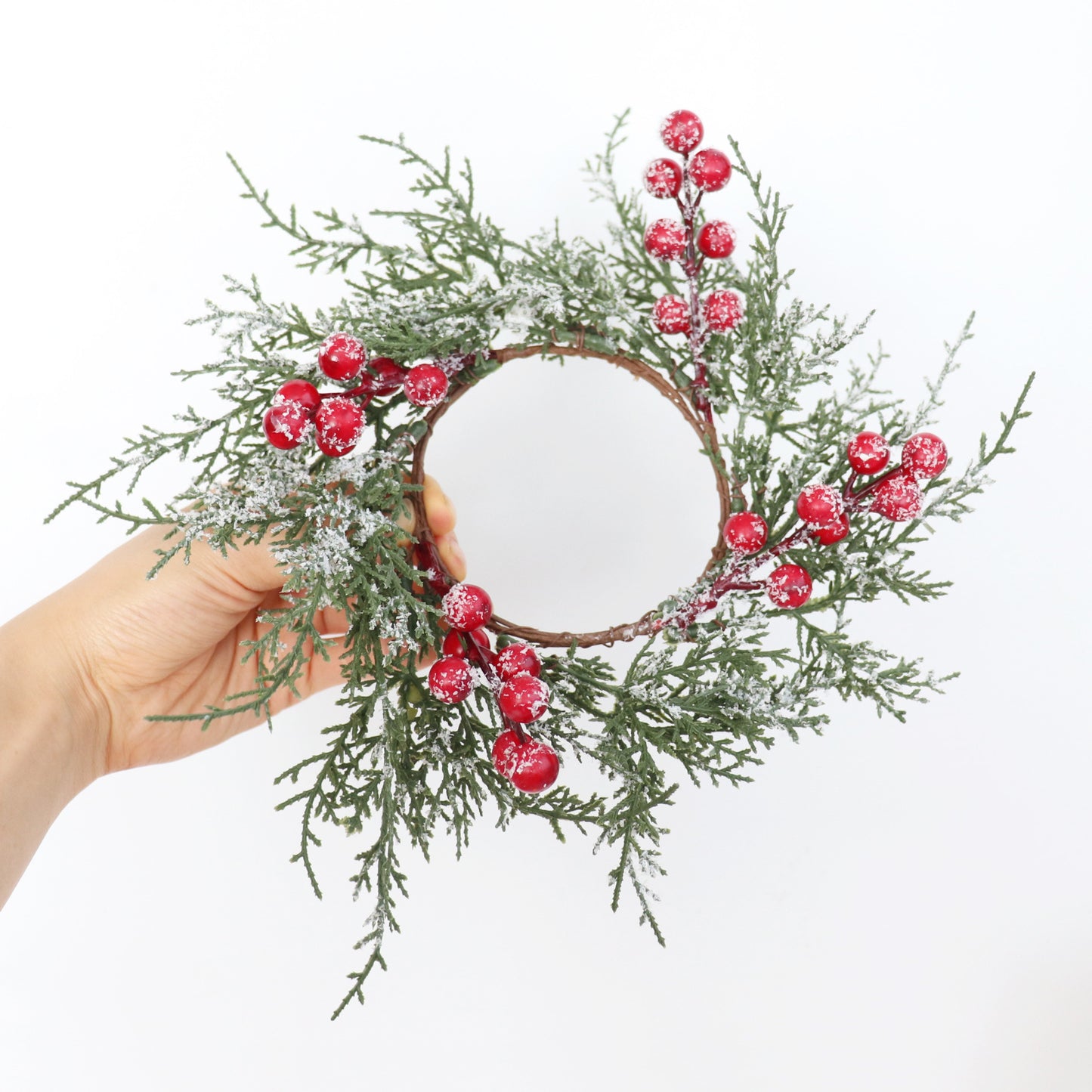 Snow Red Fruit Pine Christmas Candle Ring Decoration Snow Christmas Wreath Small Wreath
