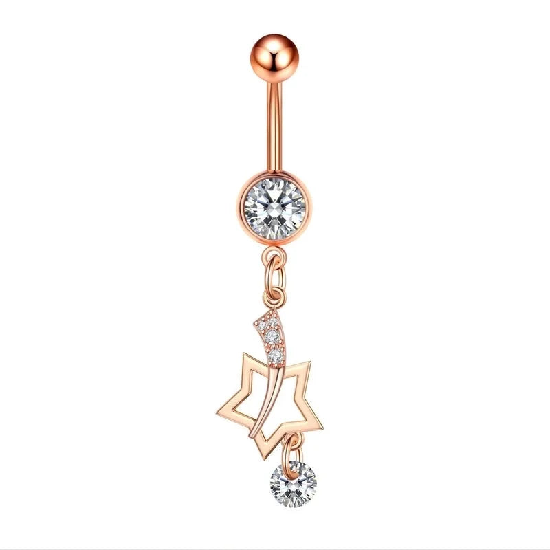 Fashion Heart Shape Copper Plating Zircon Belly Ring 1 Piece