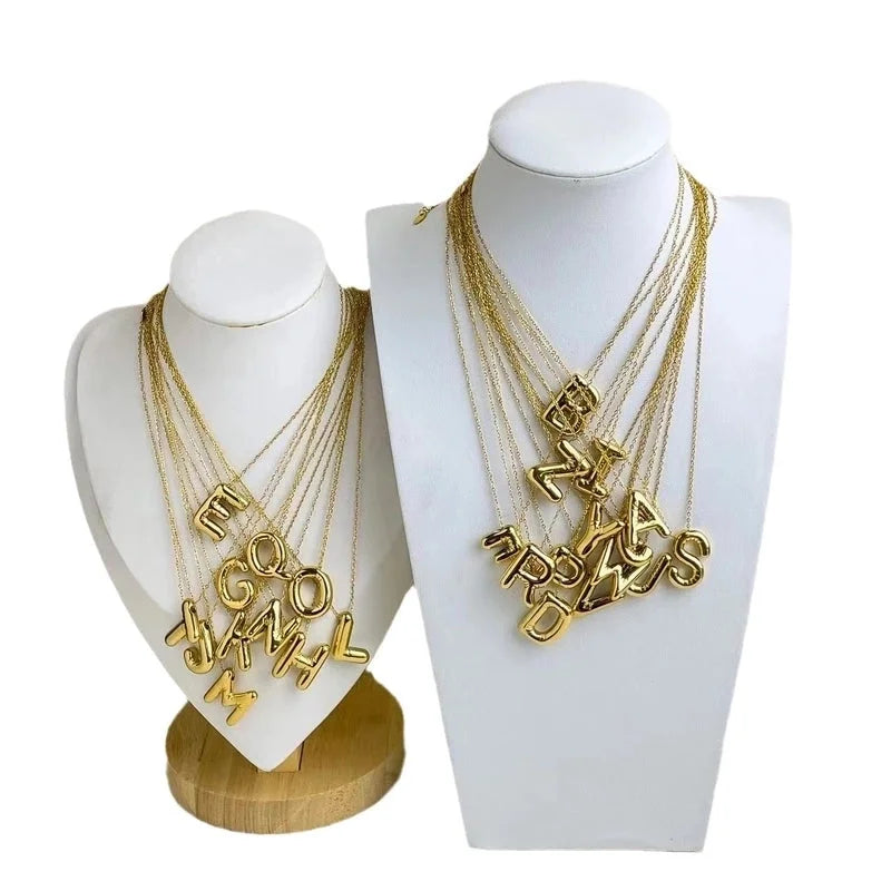 Fashion Balloon Letter Necklace Titanium Steel 26 English Letter Necklace 3D Three-Dimensional Gold Plating Non-Fading