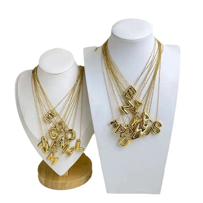 Fashion Balloon Letter Necklace Titanium Steel 26 English Letter Necklace 3D Three-Dimensional Gold Plating Non-Fading