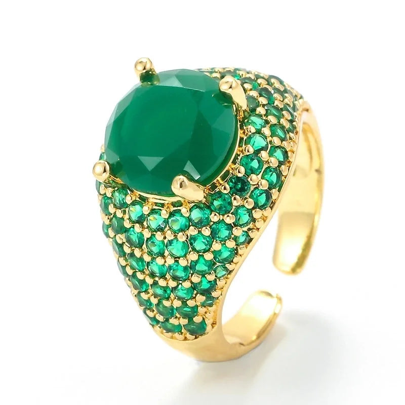 Fashion Colored Zircon Micro-inlaid Copper Ring