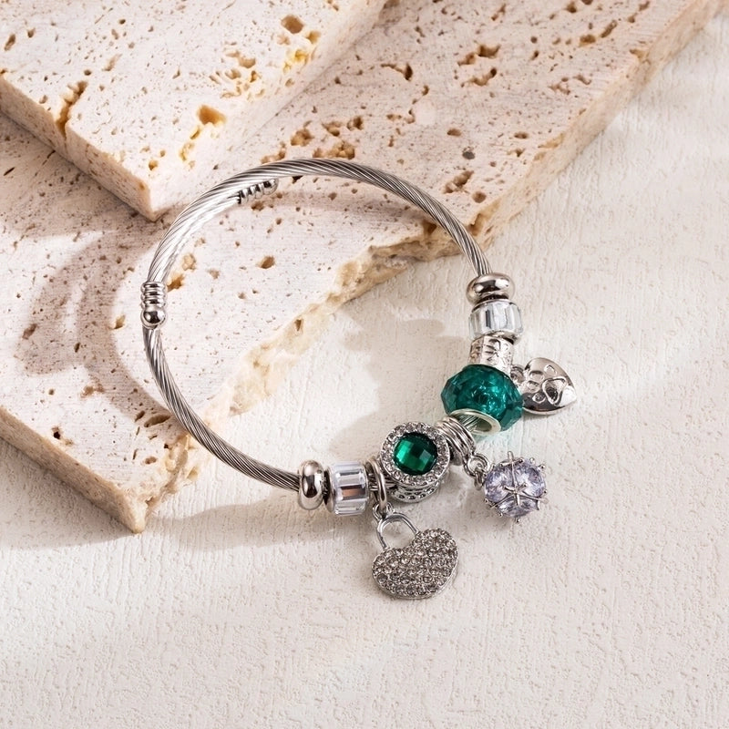 Elegant Cute Heart Shape Lock 304 Stainless Steel Alloy Rhinestones Bangle In Bulk