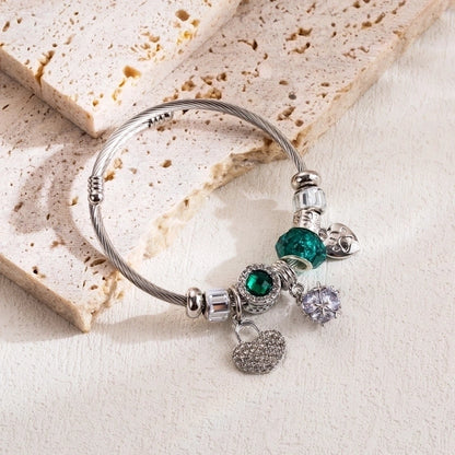 Elegant Cute Heart Shape Lock 304 Stainless Steel Alloy Rhinestones Bangle In Bulk