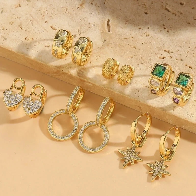 1 Pair Elegant Minimalist Heart Shape Inlay Copper Zircon 14K Gold Plated Earrings