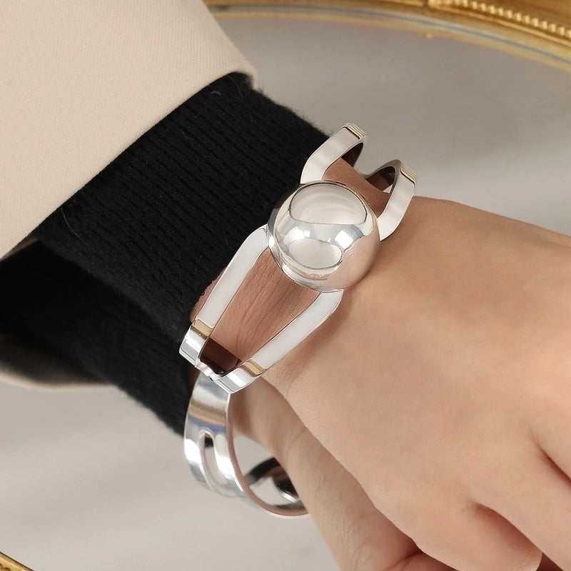 Casual Minimalist Round Titanium Steel 18K Gold Plated Bangle In Bulk