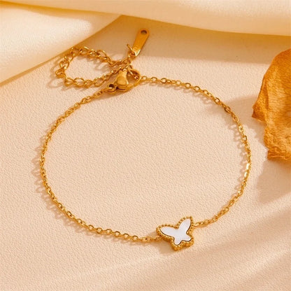 Elegant Minimalist Butterfly Titanium Steel Acrylic 18K Gold Plated Inlay Bracelets Earrings Necklace