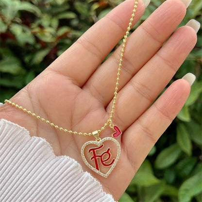 Minimalist Classic Style Letter Heart Shape Copper Zircon 18K Gold Plated Inlay Pendant Necklace