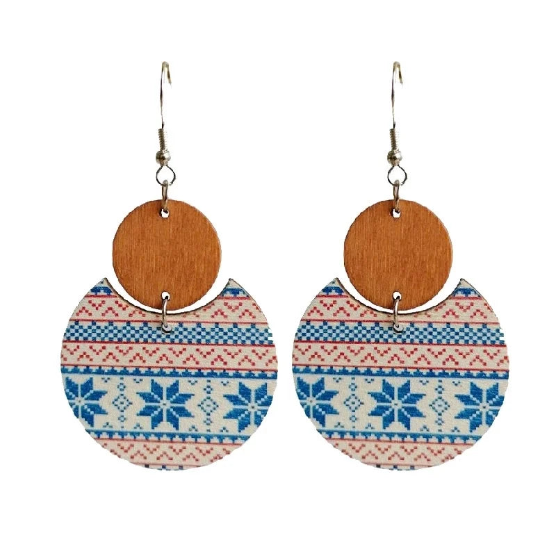 Fashion Snowflake Wood Handmade Christmas Women's Earrings 1 Pair