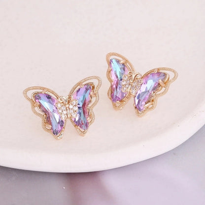 Fashion Butterfly Copper No Inlaid 18K Gold Plated Earrings Ear Studs
