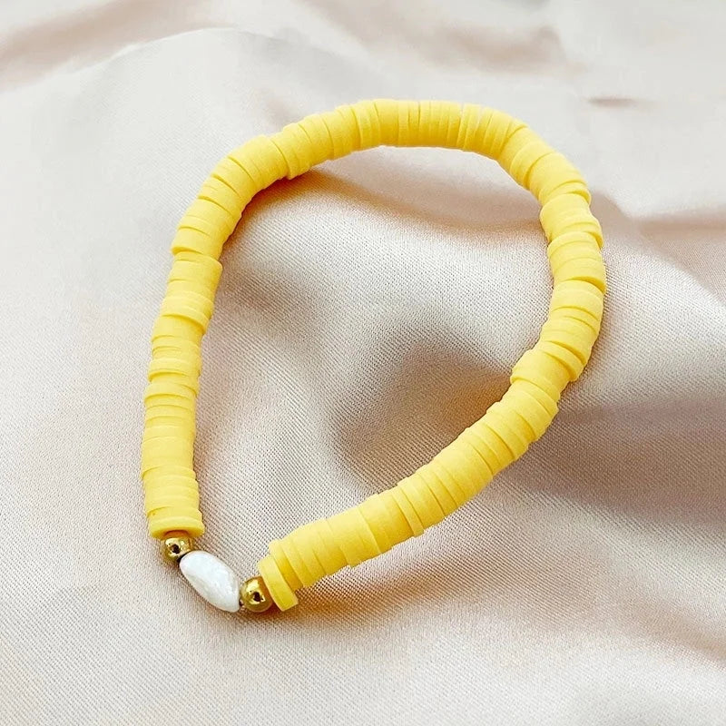 Vacation Color Block Solid Color Baroque Pearls Soft Clay Steel Ball Bracelets
