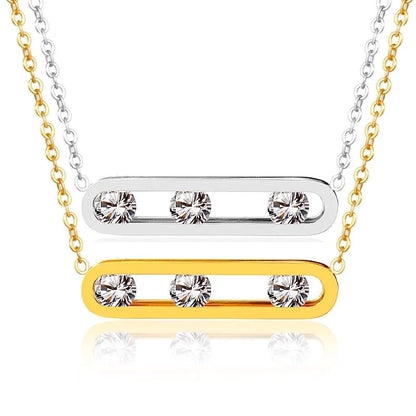 Wedding Bridal Shiny Paper Clip Titanium Steel Zircon 18K Gold Plated Hollow Out Bracelets Necklace