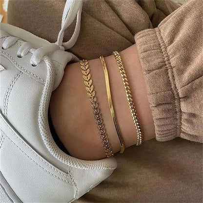 Women Minimalist Geometric Titanium Steel 18K Gold Plated Anklets