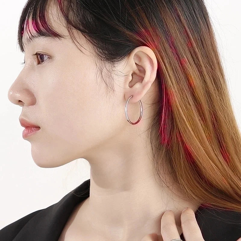 1 Pair Streetwear Solid Color Titanium Steel 18K Gold Plated Hoop Earrings