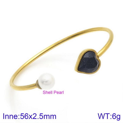 Modern Style Minimalist Heart Shape Stainless Steel Titanium Steel 18K Gold Plated Glass Stone Pearl Bangle In Bulk