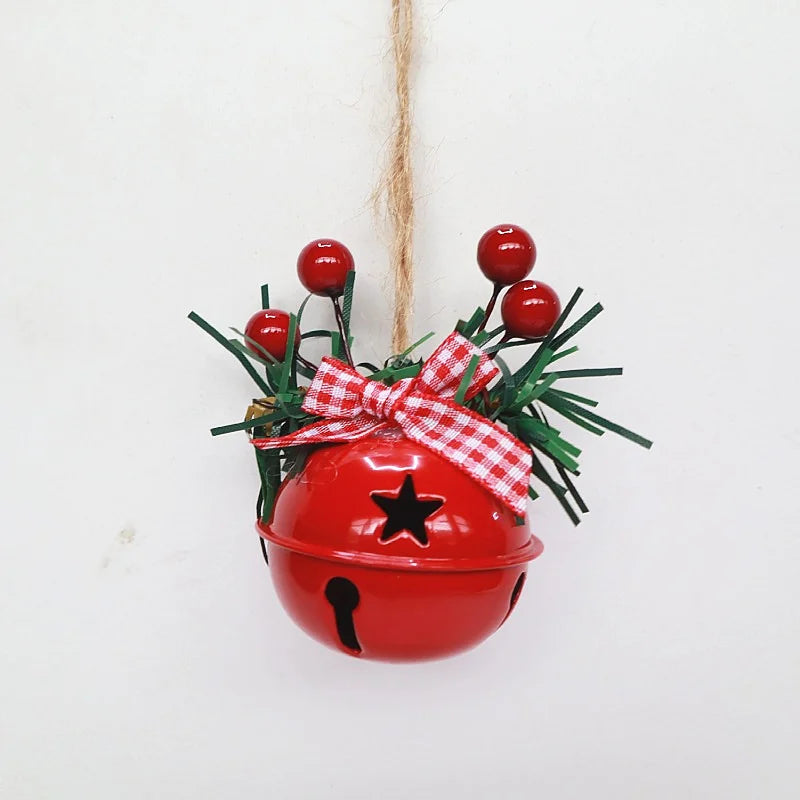 2 Pieces Christmas Decoration Christmas Tree Pendant Five Star Snowflake Bell Hemp Rope Berry Accessories Christmas Bell