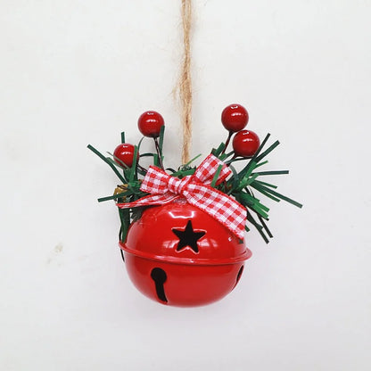 2 Pieces Christmas Decoration Christmas Tree Pendant Five Star Snowflake Bell Hemp Rope Berry Accessories Christmas Bell