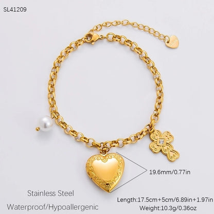 IG Style Sweet Heart Shape Flower Butterfly 304 Stainless Steel 18K Gold Plated Pearl Bracelets Necklace