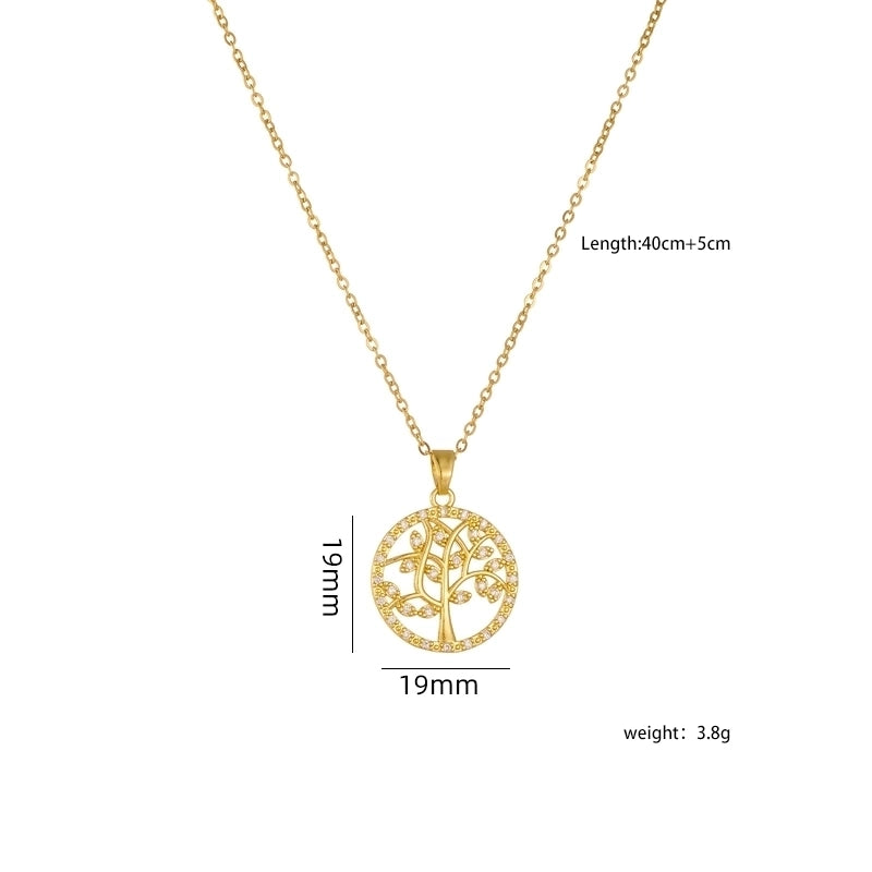 304 Stainless Steel Copper Heart Shape Life Tree Pendant Necklace