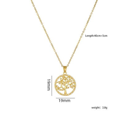 304 Stainless Steel Copper Heart Shape Life Tree Pendant Necklace