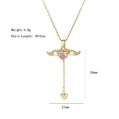 304 Stainless Steel Copper 18K Gold Plated K Gold Plated Inlay Heart Shape Wings Butterfly Zircon Pendant Necklace