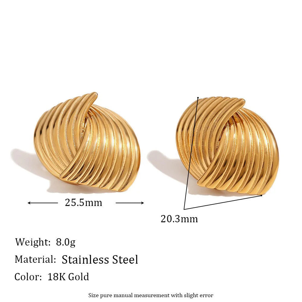 Fashion Fan-Shape Geometric Stainless Steel 18K Gold Plated Stud Earrings