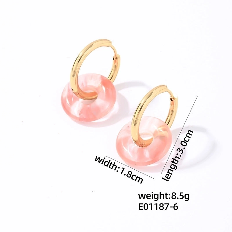 1 Pair Casual Minimalist Round Plating 304 Stainless Steel Natural Stone Earrings