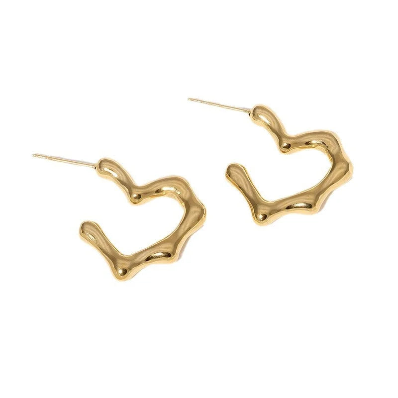 Minimalist Checkered Heart Pleated Geometric Flower Stainless Steel Electroplating Stud Earrings