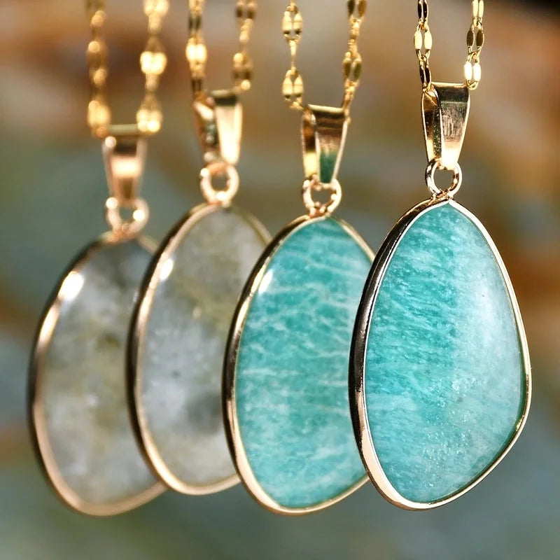 2 Pieces Simple High-Grade Gold Hemming Geometric Natural Stone Necklace Women's Light Luxury Minority Pendant Titanium Steel Necklace Ornament