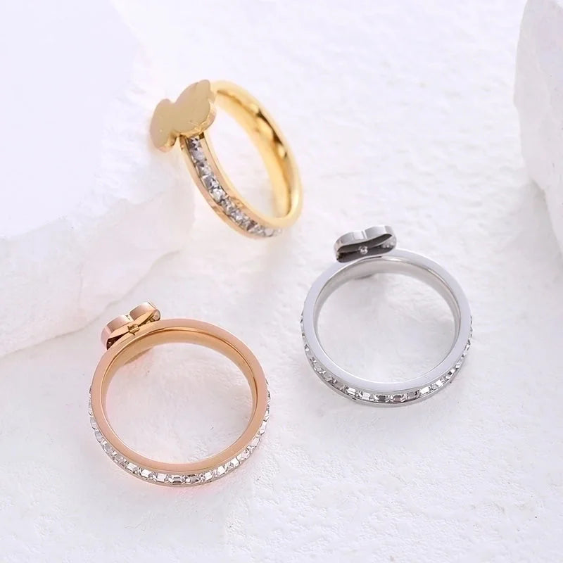 Minimalist Animal Stainless Steel Plating Inlay Artificial Gemstones 24k Gold Plated Rings