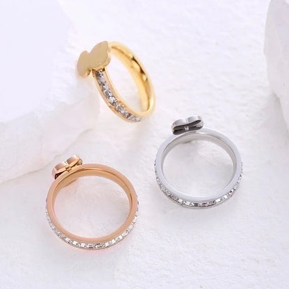 Minimalist Animal Stainless Steel Plating Inlay Artificial Gemstones 24k Gold Plated Rings