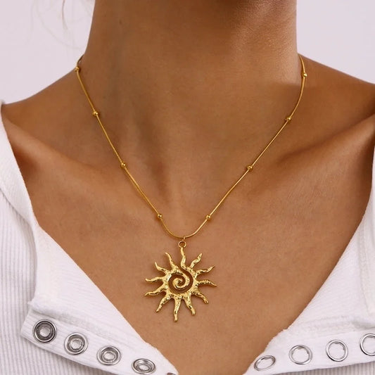 Classic Style Sun Spiral 304 Stainless Steel Pendant Necklace