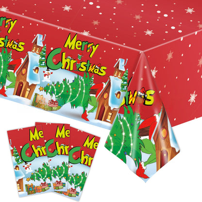 3 Pieces Christmas Tablecloth Holiday Party Tablecloth Christmas Tree Tablecloth Red And Green Christmas Theme Tablecloth Table Cover