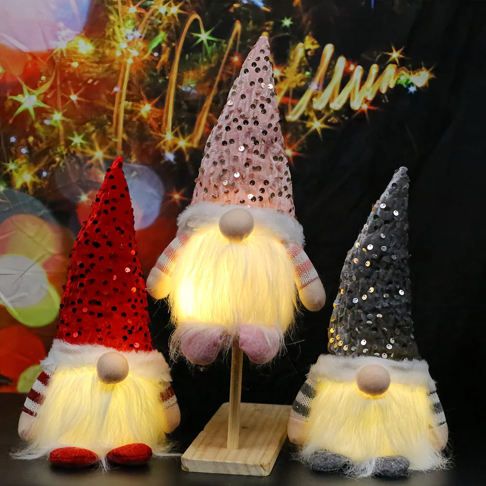 3 Pieces Christmas Decoration Lighted Gnome Figurine Rudolph Christmas Gift Ornament