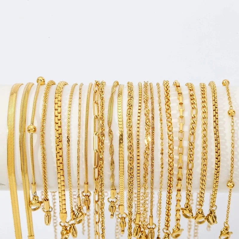 Minimalist Classic Style Geometric 304 Stainless Steel Cable Chain Snake Chain Bracelets In Bulk