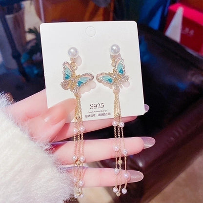 Fashion Heart Shape Bow Knot Copper Inlay Zircon Drop Earrings 1 Pair