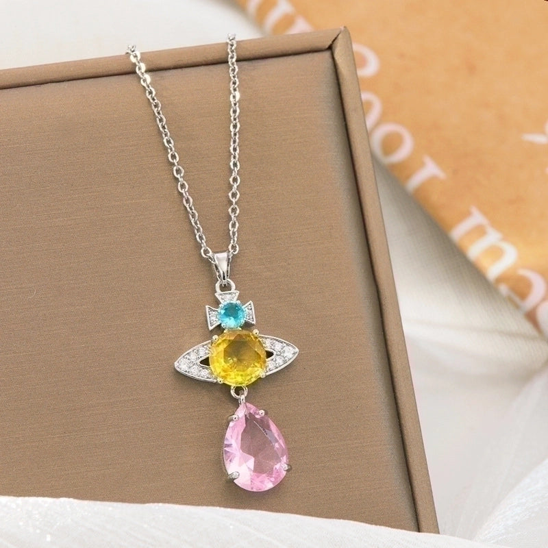 2 Pieces Vintage Style Heart Shape Flower Bow Knot Titanium Steel Copper Tassel Plating Inlay Zircon Pendant Necklace