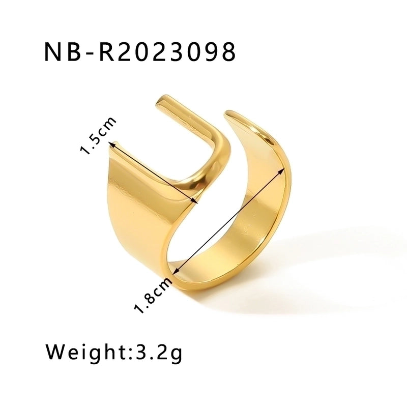304 Stainless Steel 18K Gold Plated Modern Style Minimalist Asymmetrical Plating Letter Open Rings