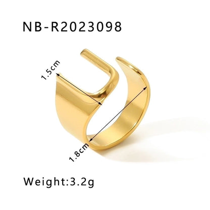 304 Stainless Steel 18K Gold Plated Modern Style Minimalist Asymmetrical Plating Letter Open Rings