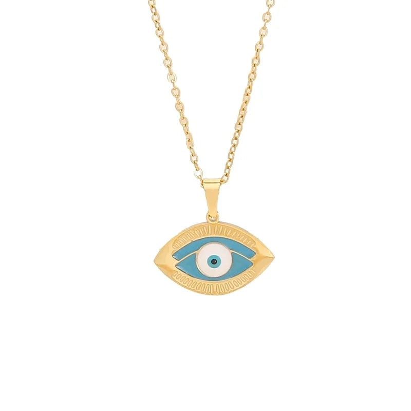 Retro Minimalist Commute Elephant Devil's Eye 304 Stainless Steel 18K Gold Plated Enamel Pendant Necklace