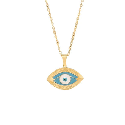 Retro Minimalist Commute Elephant Devil's Eye 304 Stainless Steel 18K Gold Plated Enamel Pendant Necklace