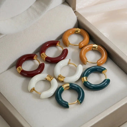 1 Pair Sweet Round Enamel 304 Stainless Steel Earrings