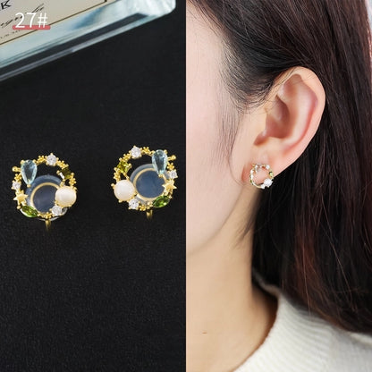 Mosquito Incense Plate Ear Clip Women's Ear Holes Exquisite Pearl Earrings Advanced Hong Kong Style Retro Niche Light Luxury Earrings