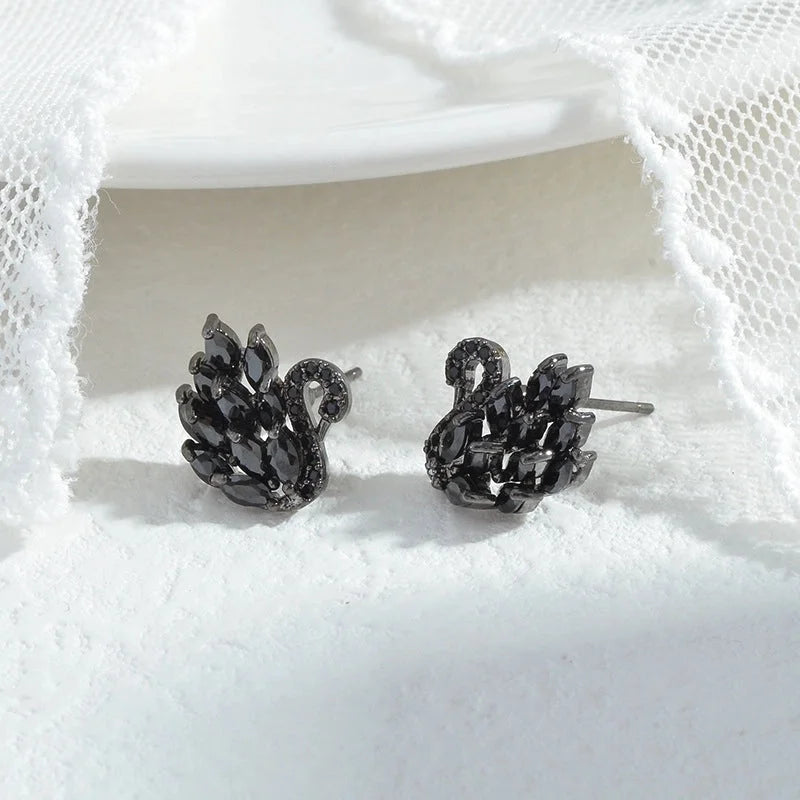 Cute Swan Copper Inlaid Zircon Earrings 1 Pair