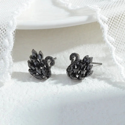 Cute Swan Copper Inlaid Zircon Earrings 1 Pair