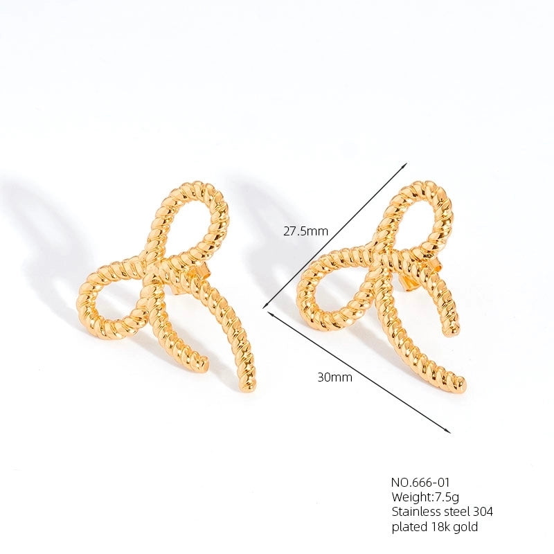 Cute Bow Knot 304 Stainless Steel 18K Gold Plated Earrings Necklace