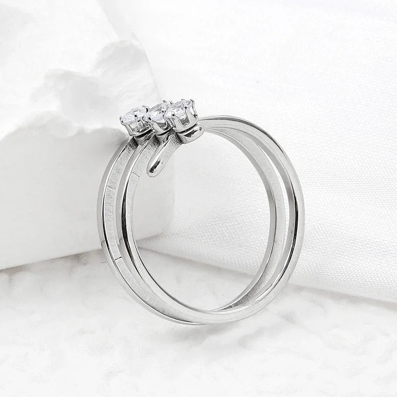 Elegant Lady Geometric 201 Stainless Steel Zircon Inlay Rings