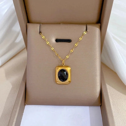 Casual Commute Geometric Titanium Steel Shell Zircon Inlay Pendant Necklace