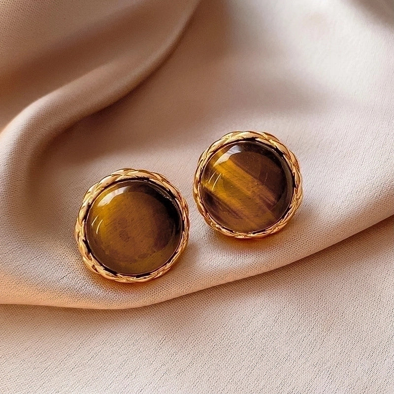 1 Pair Elegant Minimalist Geometric Plating Tiger Eye Drop Earrings Ear Studs